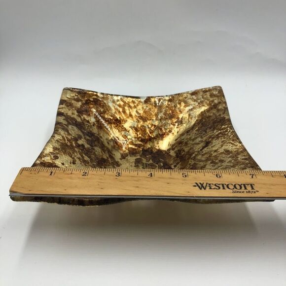 Vetri Di Nennella Italian Art Fused Glass Gold Copper Hand made Square Dish - Picture 8 of 9